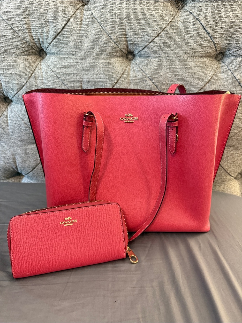 Coach Hot Pink Pebbled Leather Tote with Matching Wallet